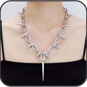 Goth Punk Spike Necklace Silver Hard Rock Statement Necklace Brand‎ New !!
